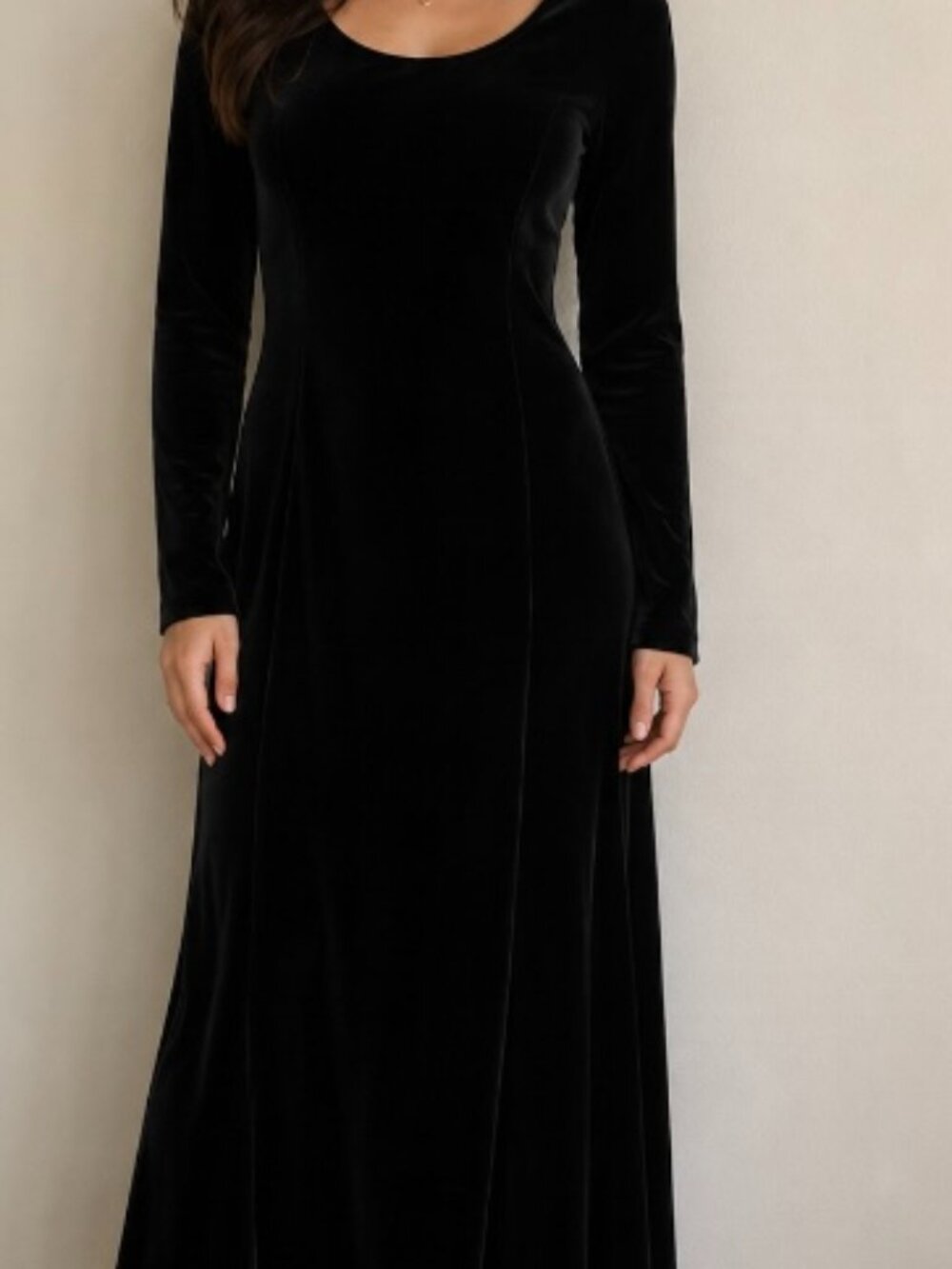 Moda Intl USA Vintage Black Velvet Long Sleeve Maxi Dress